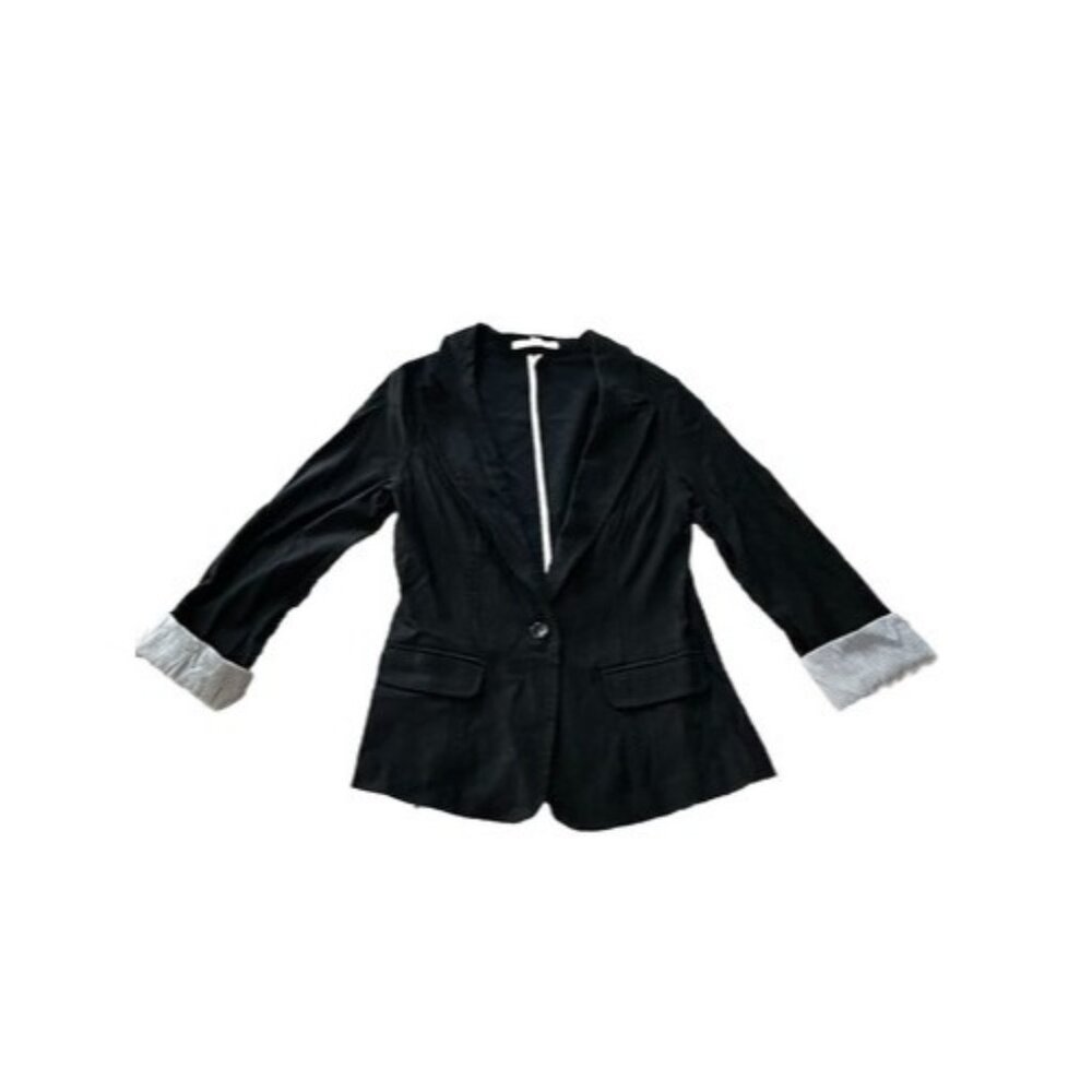 Papaya Basic Solid Black Roll Sleeve Single Butto… - image 1